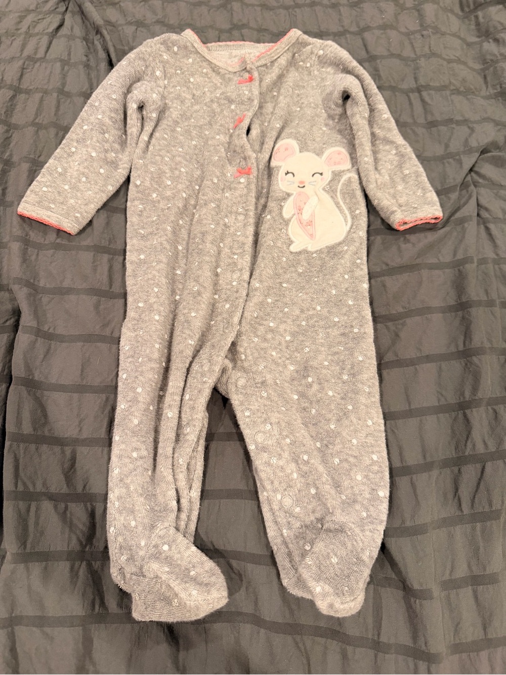 Carters Baby Girl Footie Sleeper One Piece Pajamas Gray Mouse Print Zip Up pink